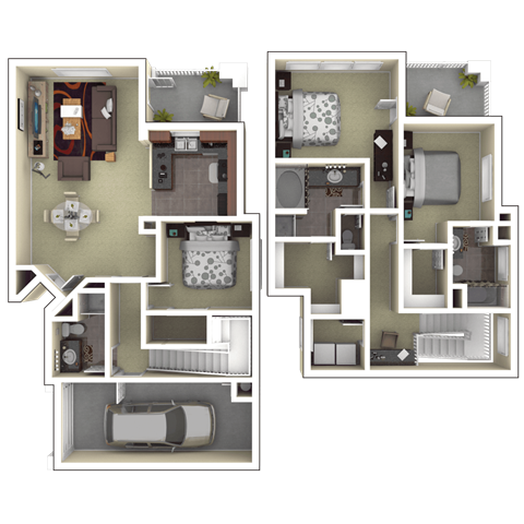 Floor plan for 3 beds, 3 baths, 1886 sqft